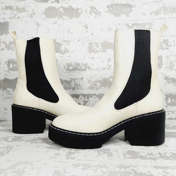 NEW Nine West Doleas 3 White Black Chunky Ankle Boots i258 - Picture 8 of 15